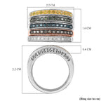 Set of 5 -  D'Joy Champagne Diamond, Green Diamond, Yellow Diamond, White Diamond & Blue Diamond Half Eternity Stackable Ring in Sterling Silver 0.50 Ct, Silver  Wt. 8.10