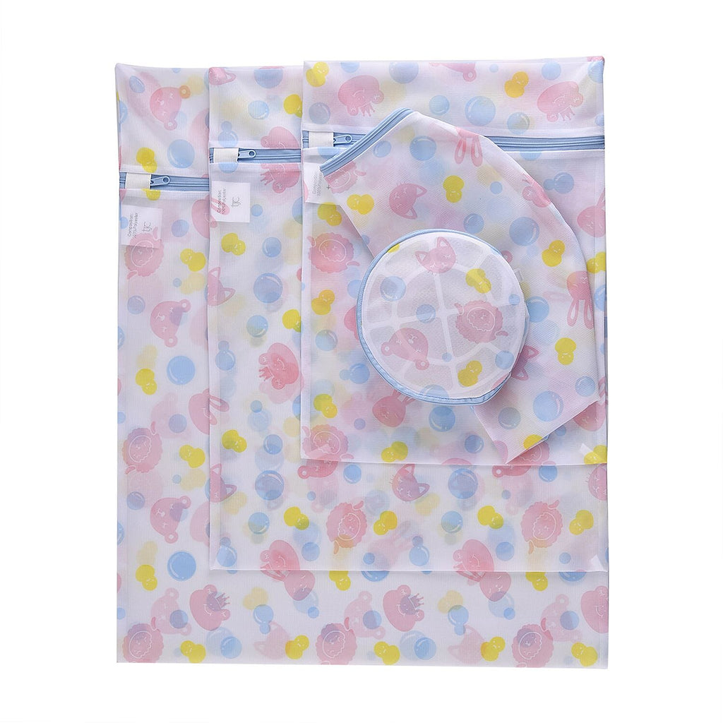 Set of 5 - Dot Pattern Laundry Bags with Zip Closure - Pink & Blue