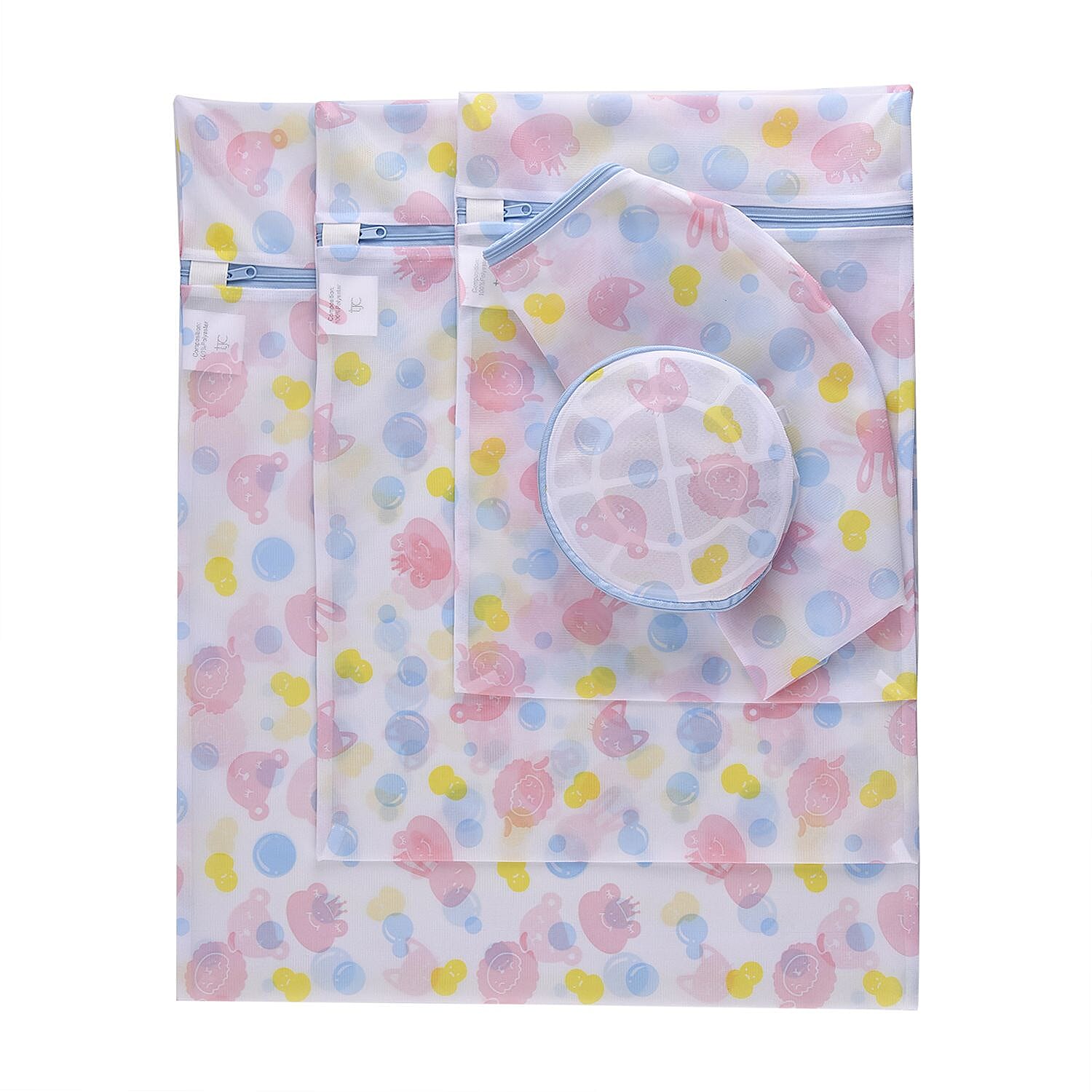 Set of 5 - Dot Pattern Laundry Bags with Zip Closure - Pink &amp; Blue 7427740 0