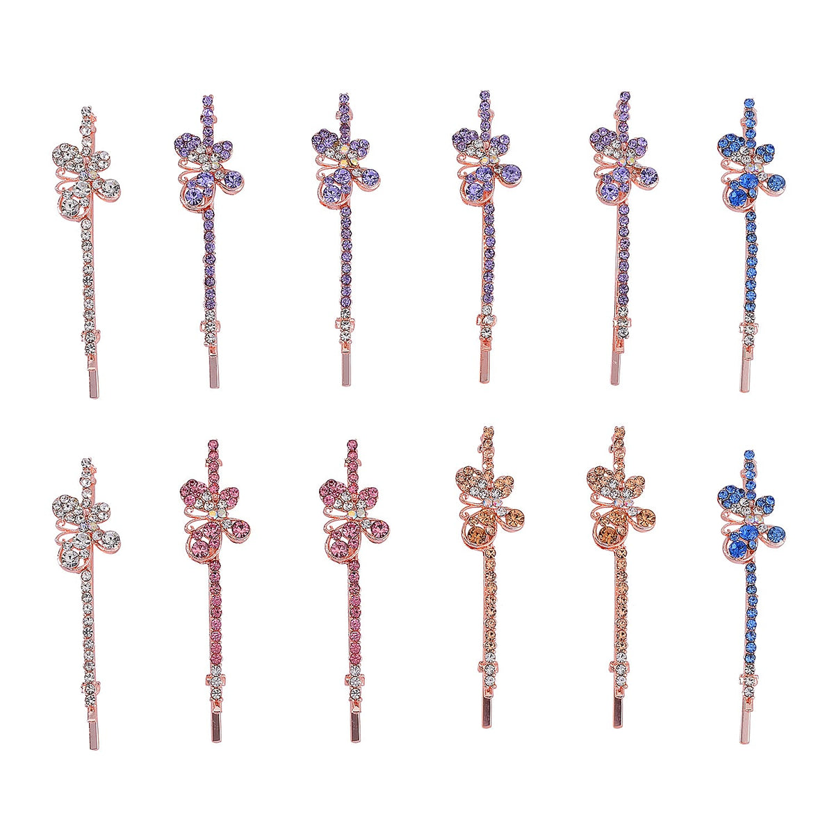 Set of 12 - Multi Austrian Crystal Floral Hair Clips 4237601 0
