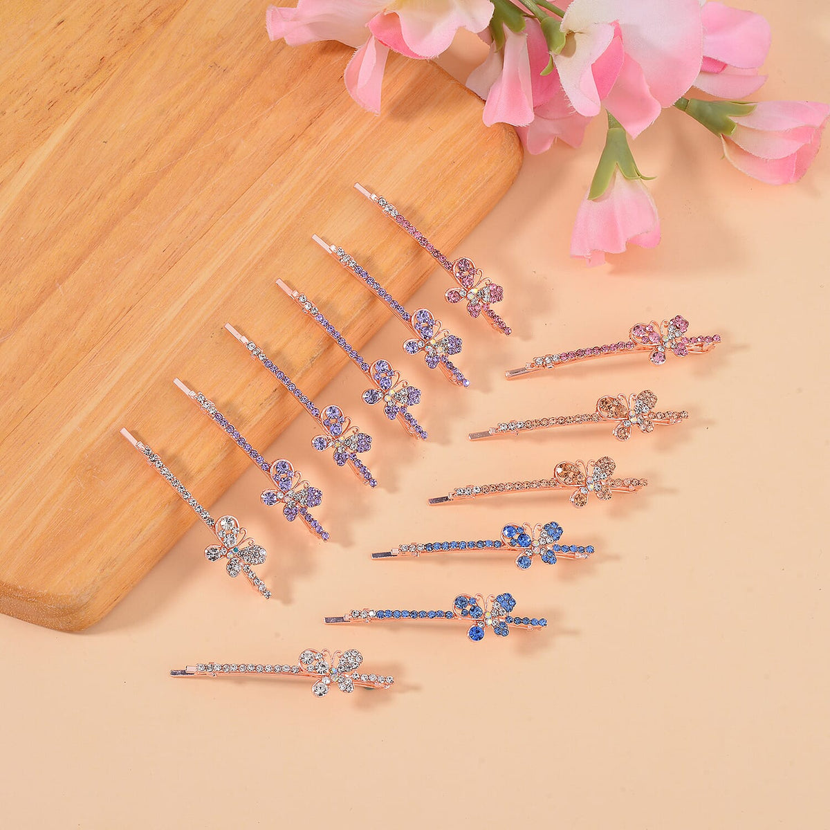 Set of 12 - Multi Austrian Crystal Floral Hair Clips 4237601 1