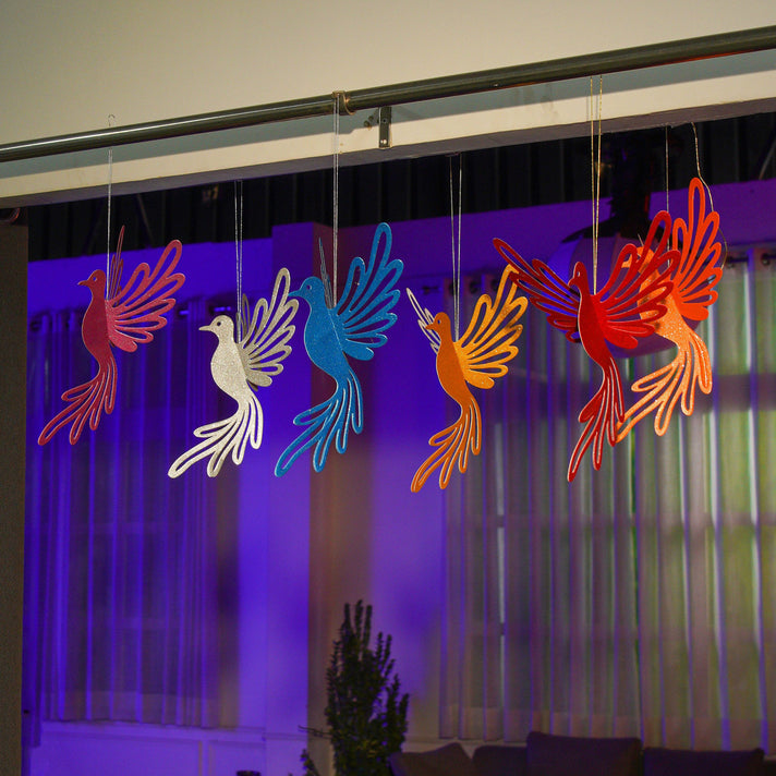 Decorative Set of 6 Glitter Printed 3D Bird with Elaborate cut-out Hanging Garland Kit (Size 26x25 Cm) 7192474 1