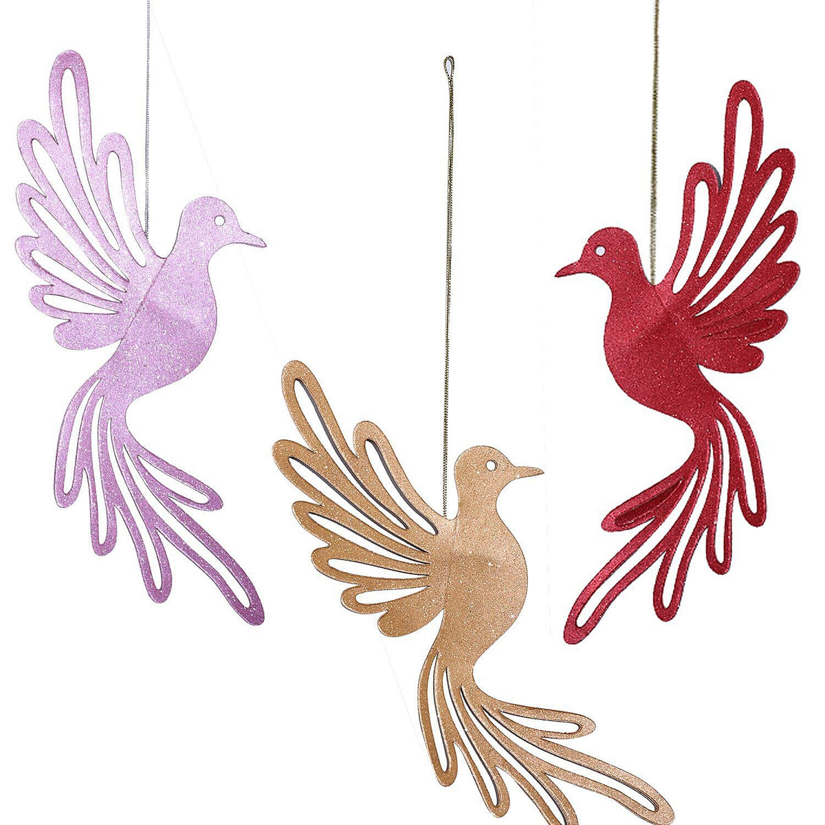 Decorative Set of 6 Glitter Printed 3D Bird with Elaborate cut-out Hanging Garland Kit (Size 26x25 Cm) 7192474 5