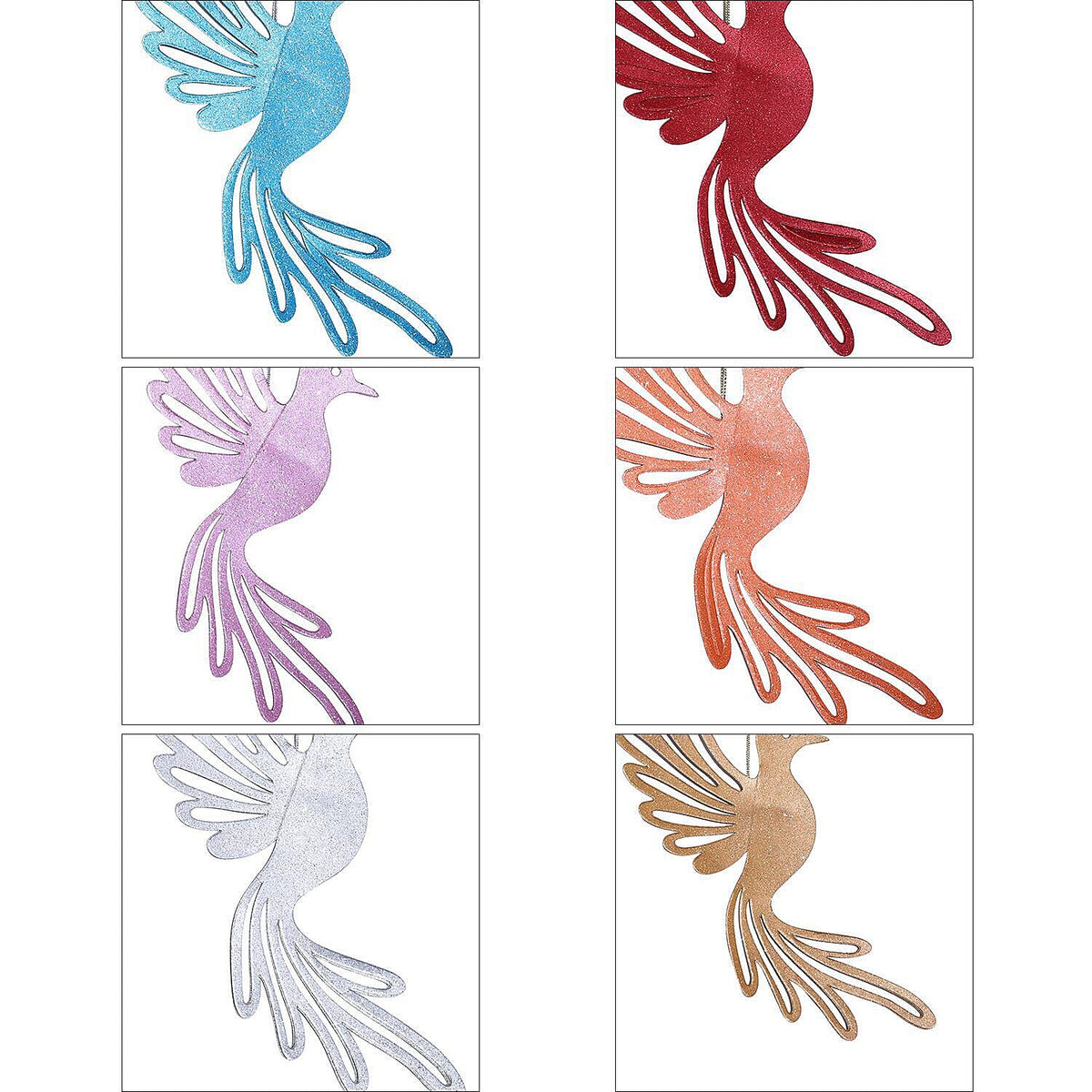 Decorative Set of 6 Glitter Printed 3D Bird with Elaborate cut-out Hanging Garland Kit (Size 26x25 Cm) 7192474 7