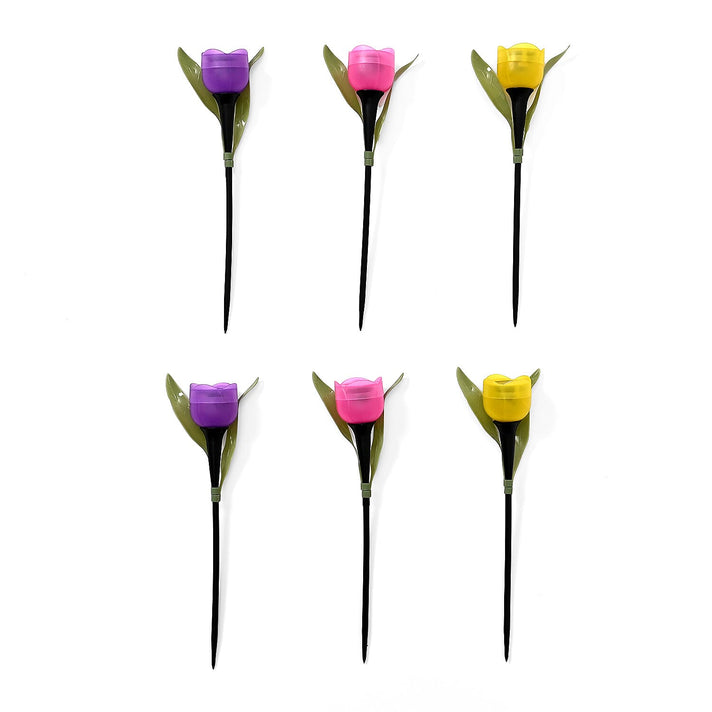 Set of 6  Tulip Flower Solar Garden LED Light - Pink, Yellow &amp; Purple 8029819 1