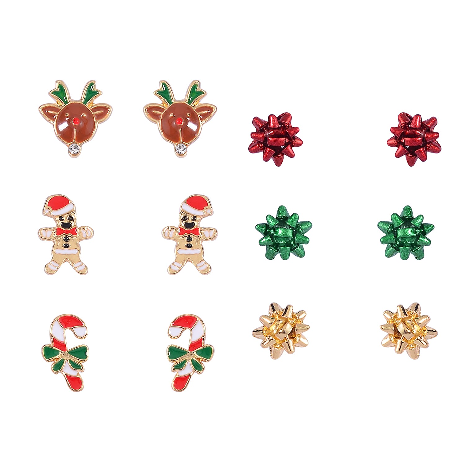 Set of 6 -  White Crystal Enamel Earrings With Push Back Setting 4233924 0