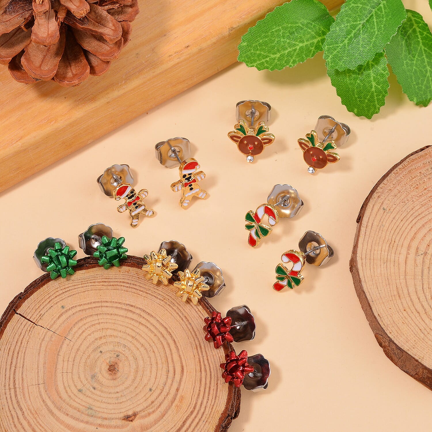 Set of 6 -  White Crystal Enamel Earrings With Push Back Setting 4233924 2