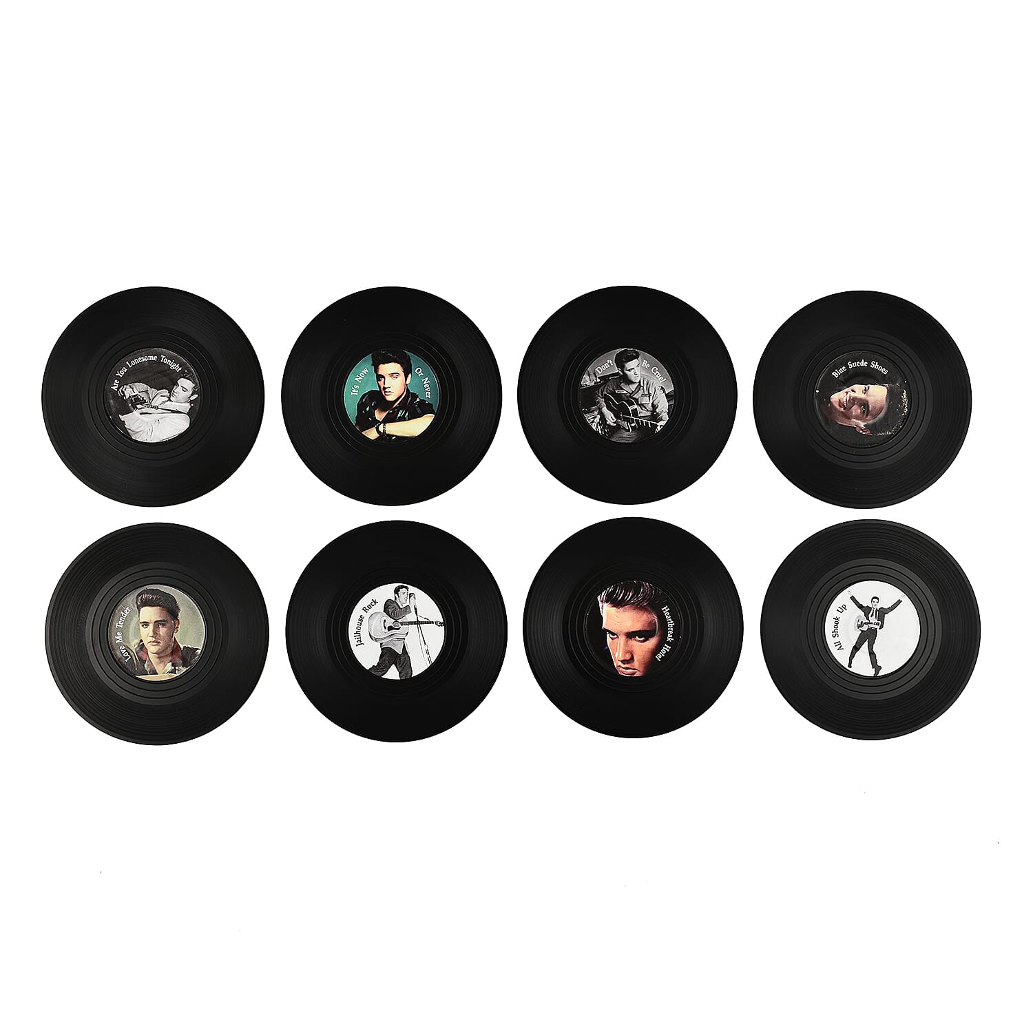 Set of 8 Elvis Presley Music Disc Coasters - Black 7792243 6