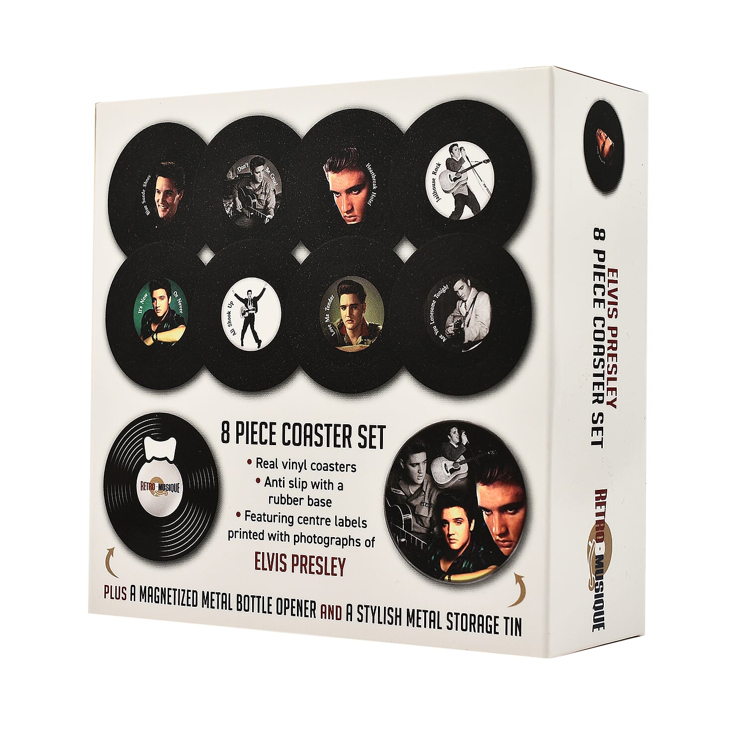 Set of 8 Elvis Presley Music Disc Coasters - Black 7792243 13