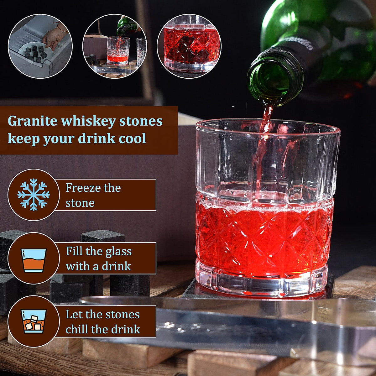 Set of 8 Whiskey Cooler Gemstones, Glass and Coaster Set Box Wooden Box (Size 12 Cm) - Multi 7168186 4