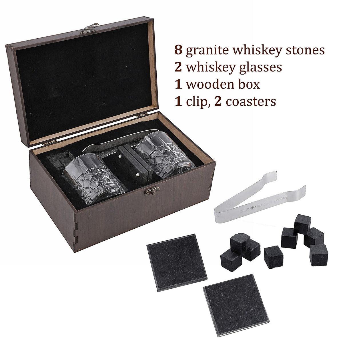 Set of 8 Whiskey Cooler Gemstones, Glass and Coaster Set Box Wooden Box (Size 12 Cm) - Multi 7168186 5