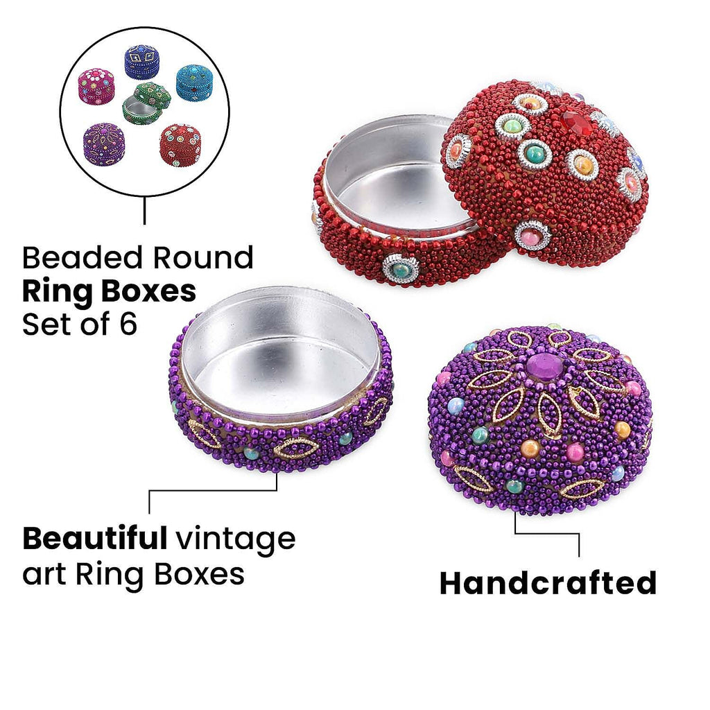 Set of 6 Beaded Trinket Boxes  (Size 2x1 Cm) - Multi