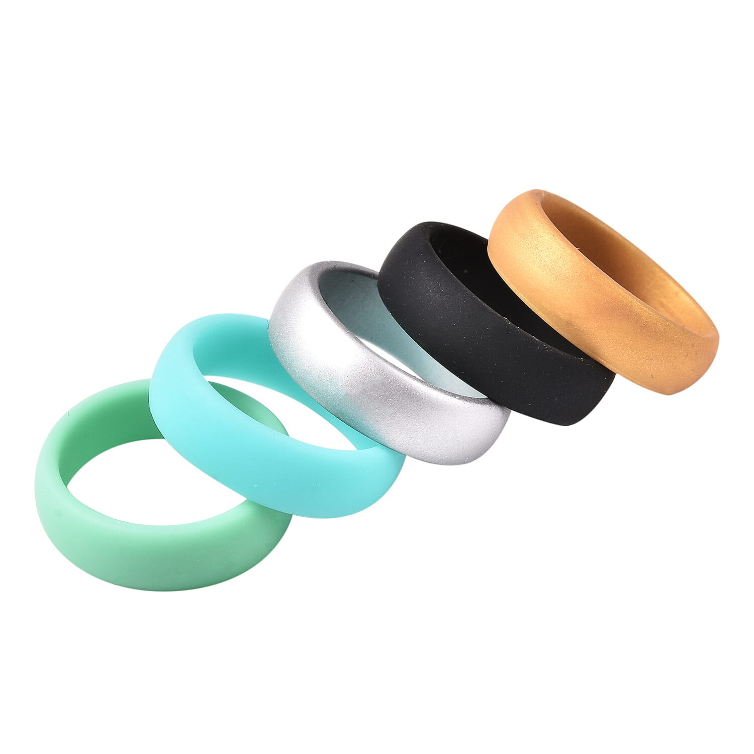 Set of 5 Black, Blue, Gold, Silver and Mint Colour Band Ring 4035401 2