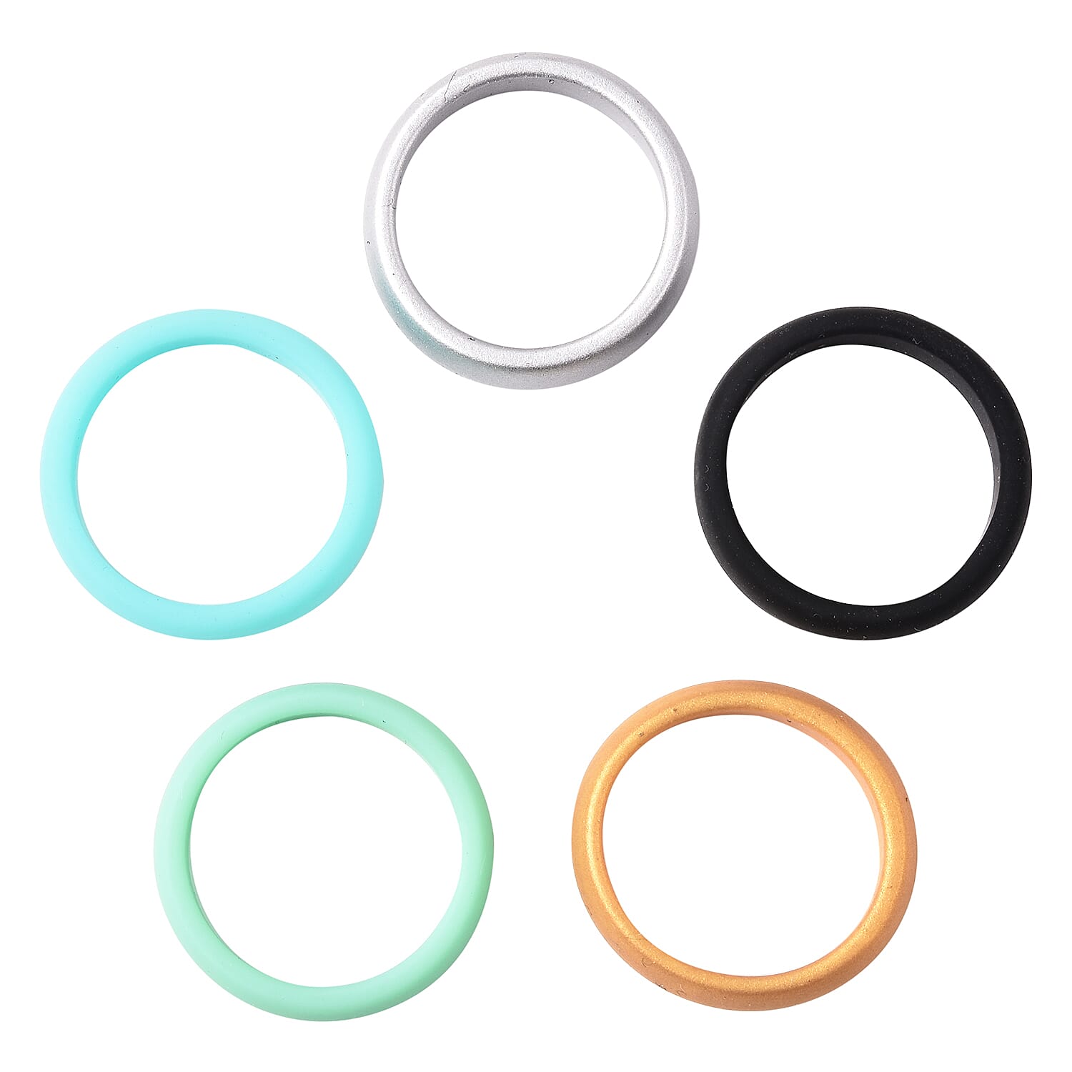 Set of 5 Black, Blue, Gold, Silver and Mint Colour Band Ring 4035401 3