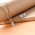 2 Piece Set White Natts Diamond Pendant with Chain (Size 20) with Lobster Clasp and Stud Earrings with Push Back in 14K Gold Overlay Sterling Silver