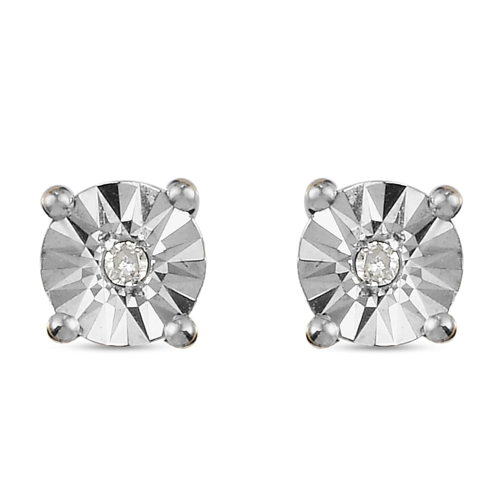 2 Piece Set White Natts Diamond Pendant with Chain (Size 20) with Lobster Clasp and Stud Earrings with Push Back in 14K Gold Overlay Sterling Silver