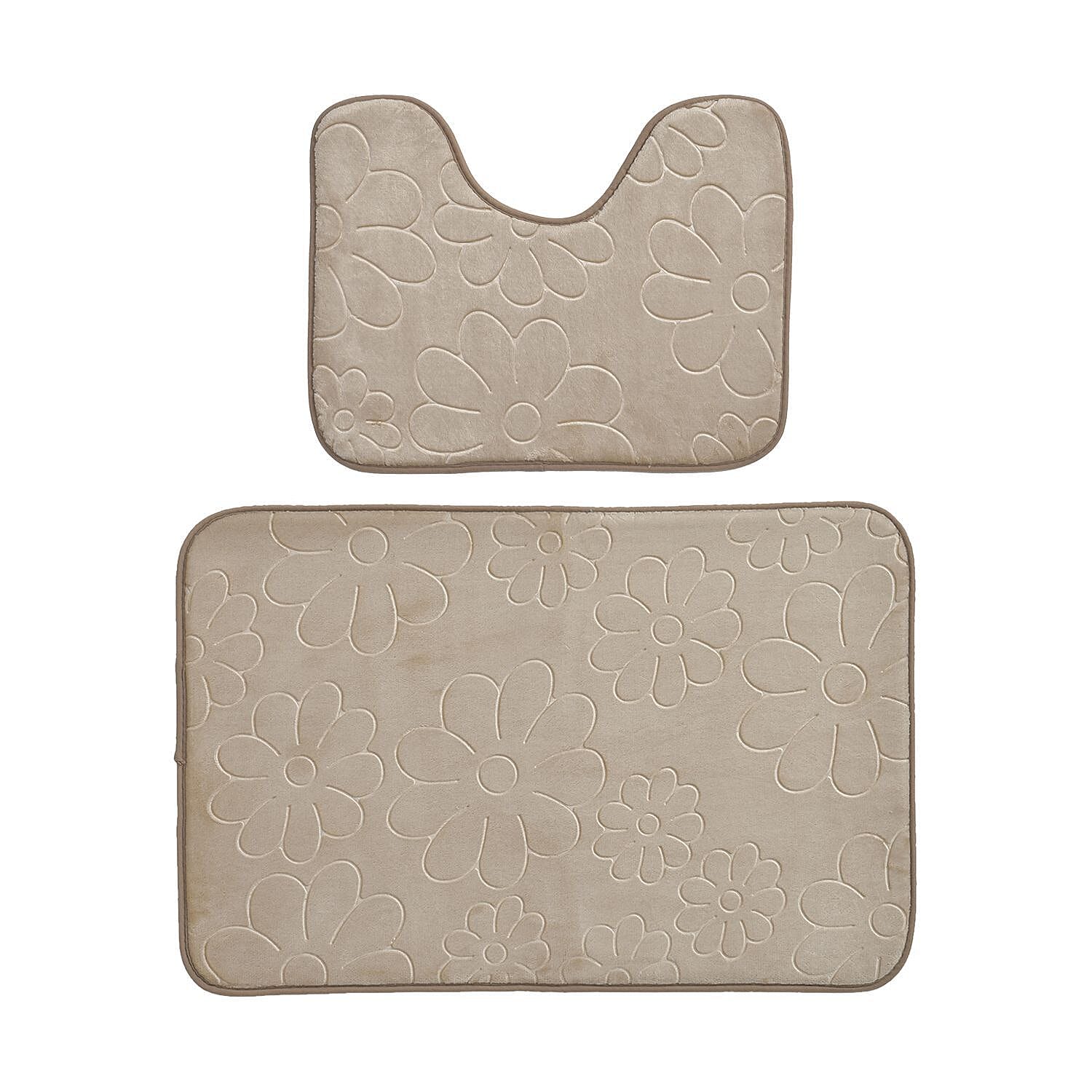 Set of 2 Extra Strong Anti-Slip Bathmat and Toilet Rug - Taupe 7163923 0