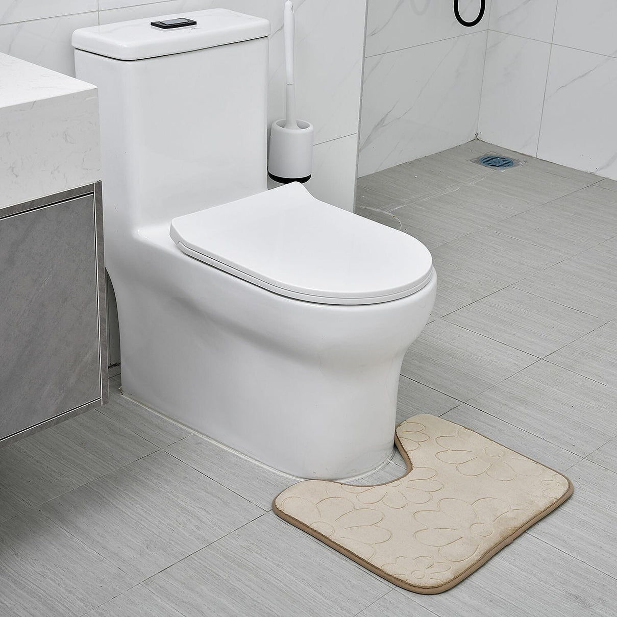 Set of 2 Extra Strong Anti-Slip Bathmat and Toilet Rug - Taupe 7163923 3