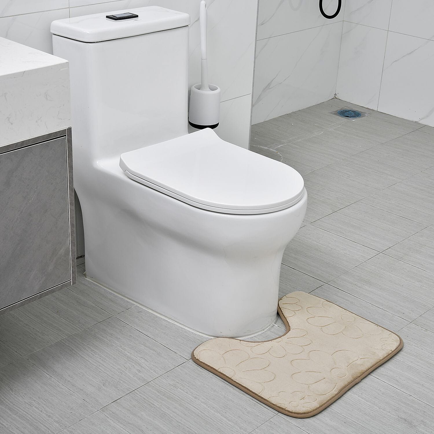 Set of 2 Extra Strong Anti-Slip Bathmat and Toilet Rug - Taupe 7163923 3