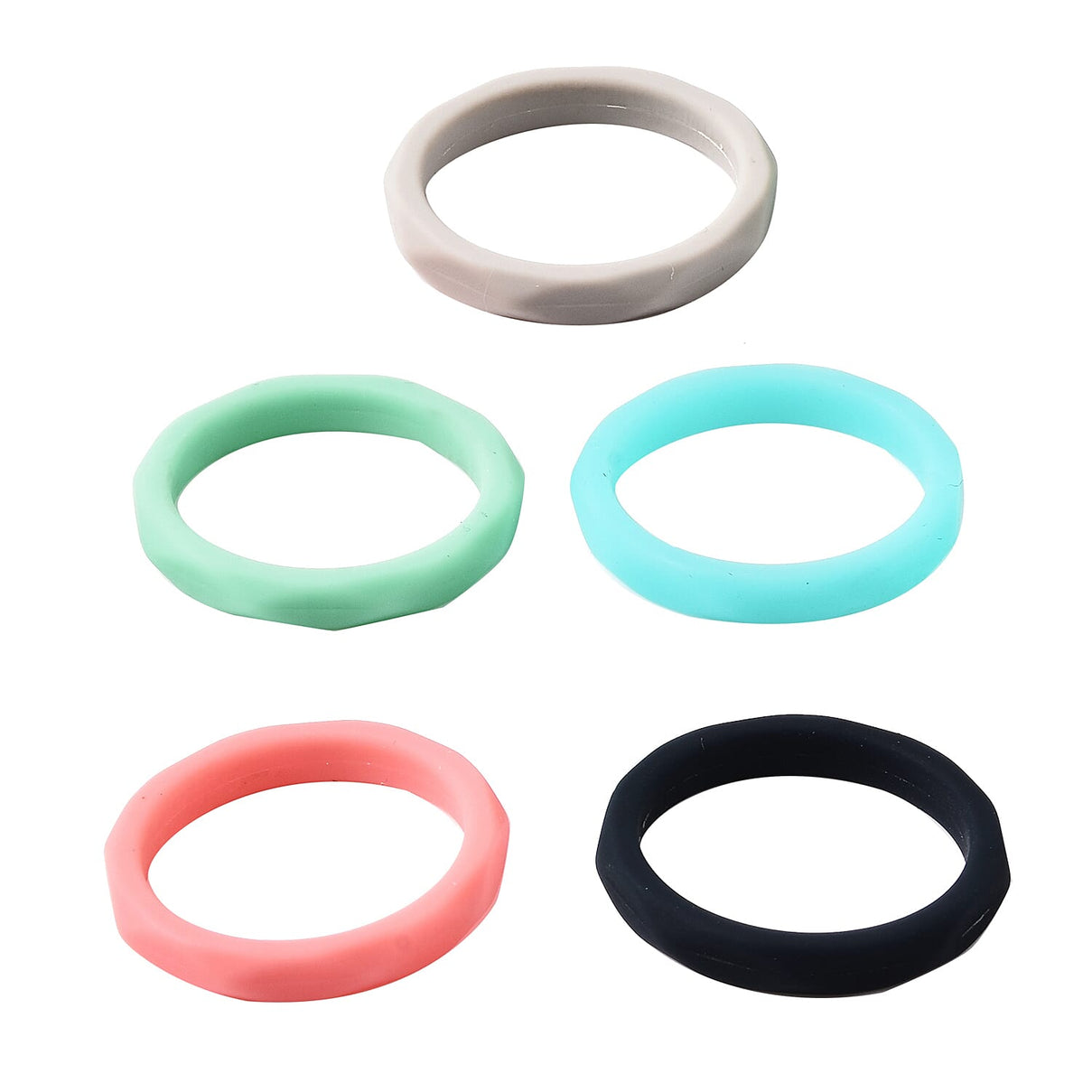 Set of 5 Grey, Midnight Blue, Mint, Turquoise and Coral Colour Band Ring 4035402 0