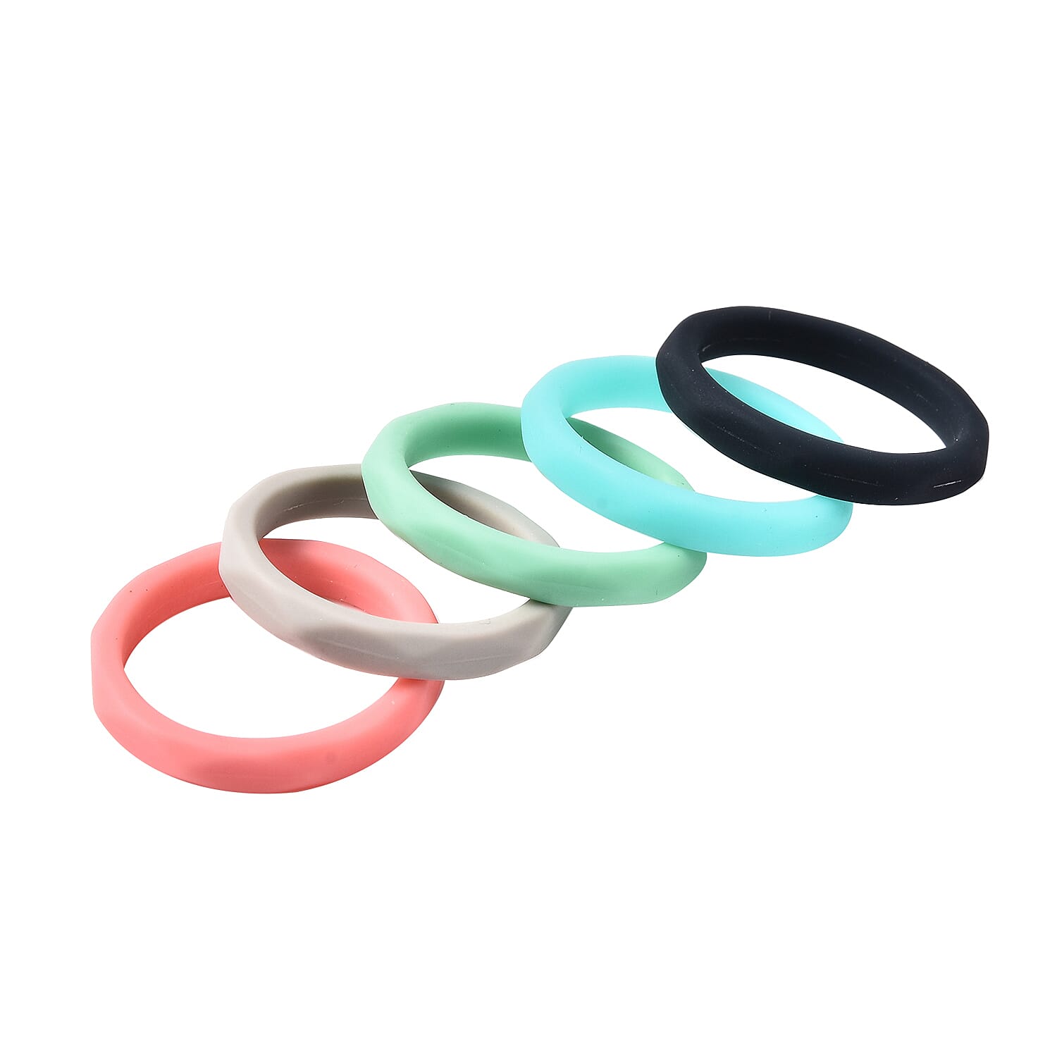 Set of 5 Grey, Midnight Blue, Mint, Turquoise and Coral Colour Band Ring 4035403 2