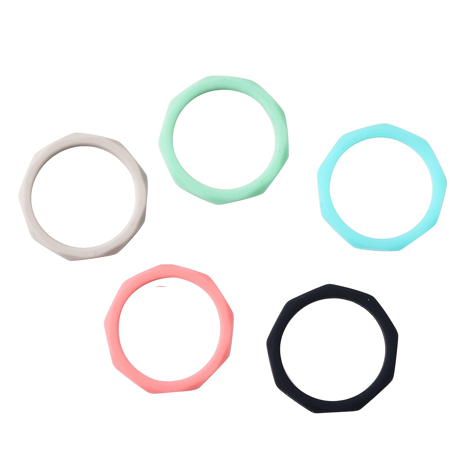 Set of 5 Grey, Midnight Blue, Mint, Turquoise and Coral Colour Band Ring 4035403 3