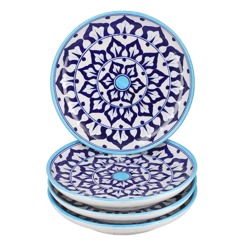 Jaipur Blue - Set of 4 Hand Painted Ceramic Plates (Size 25 Cm) - Blue & White