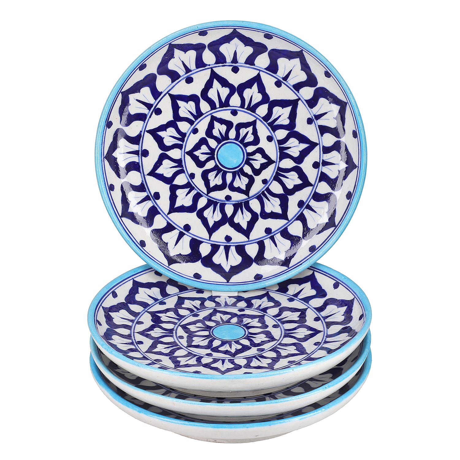 Set of 4 Hand Painted Ceramic Plates for Kitchen appliances and Home dÃ©cor - Blue and White 6320945 0