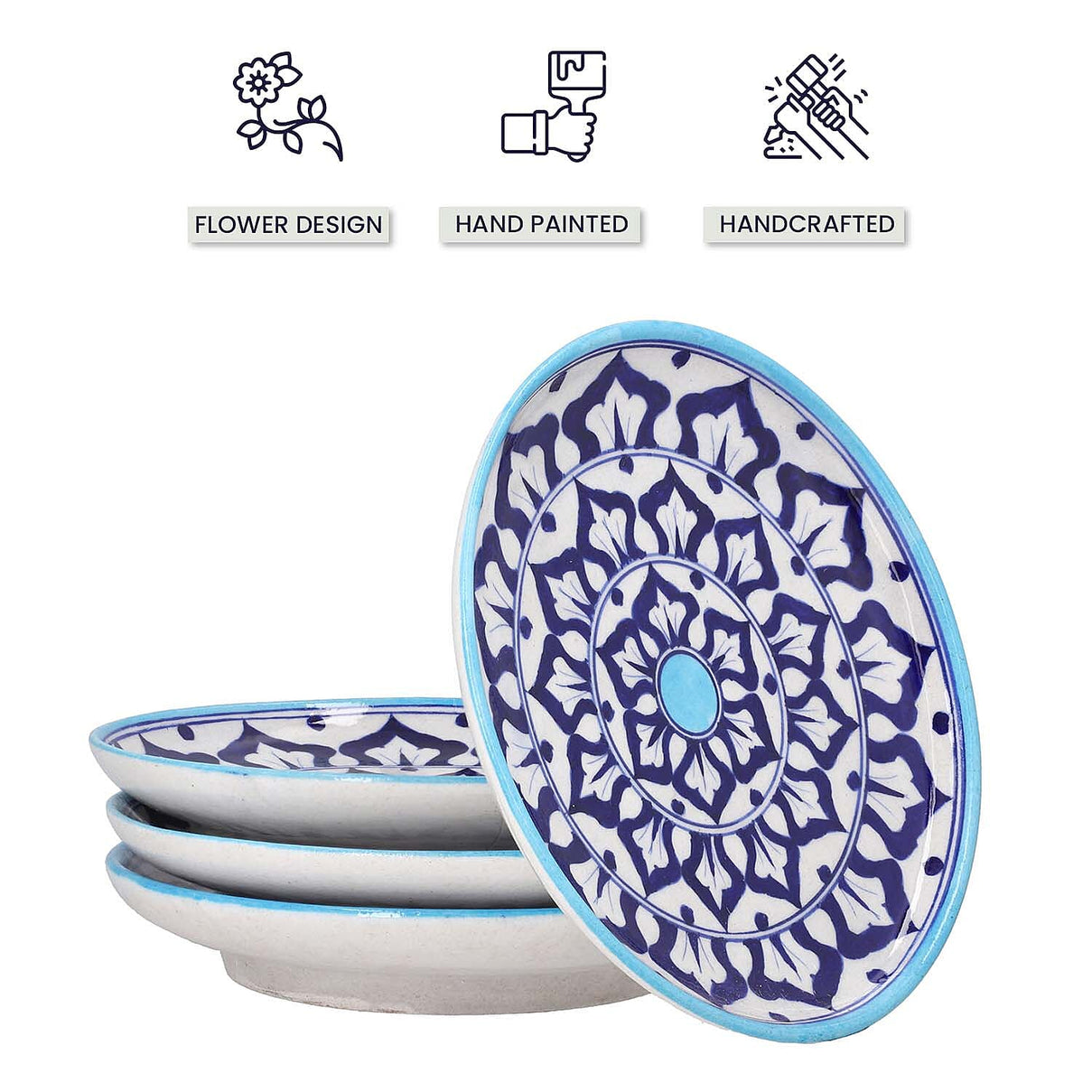 Set of 4 Hand Painted Ceramic Plates for Kitchen appliances and Home dÃ©cor - Blue and White 6320945 3