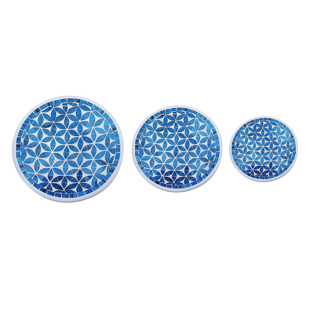 Set of 3 Handmade Mosaic Terracotta Round Bowl - Blue 4042413 0