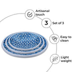 Set of 3 Handmade Mosaic Terracotta Round Bowl - Blue