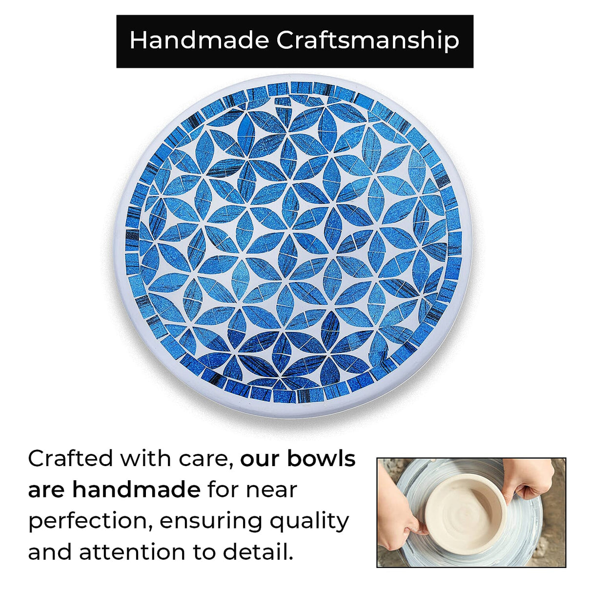 Set of 3 Handmade Mosaic Terracotta Round Bowl - Blue 4042413 3