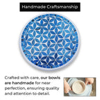 Set of 3 Handmade Mosaic Terracotta Round Bowl - Blue