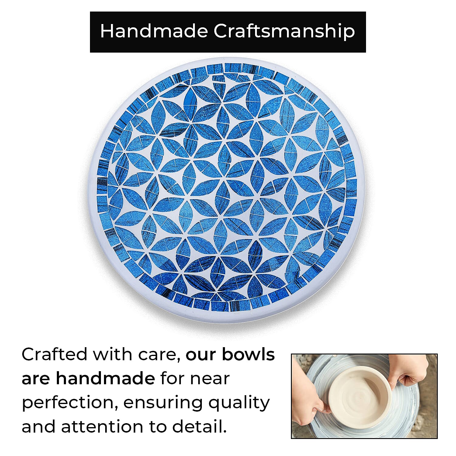 Set of 3 Handmade Mosaic Terracotta Round Bowl - Blue 4042413 3