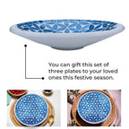 Set of 3 Handmade Mosaic Terracotta Round Bowl - Blue