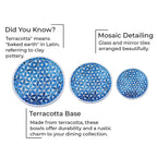Set of 3 Handmade Mosaic Terracotta Round Bowl - Blue