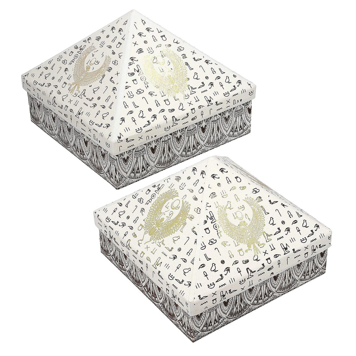 Set of 2 Handmade Paper and Handblock Printed Pyramid Shape Boxes - Egyptian Symbols 7192466 0