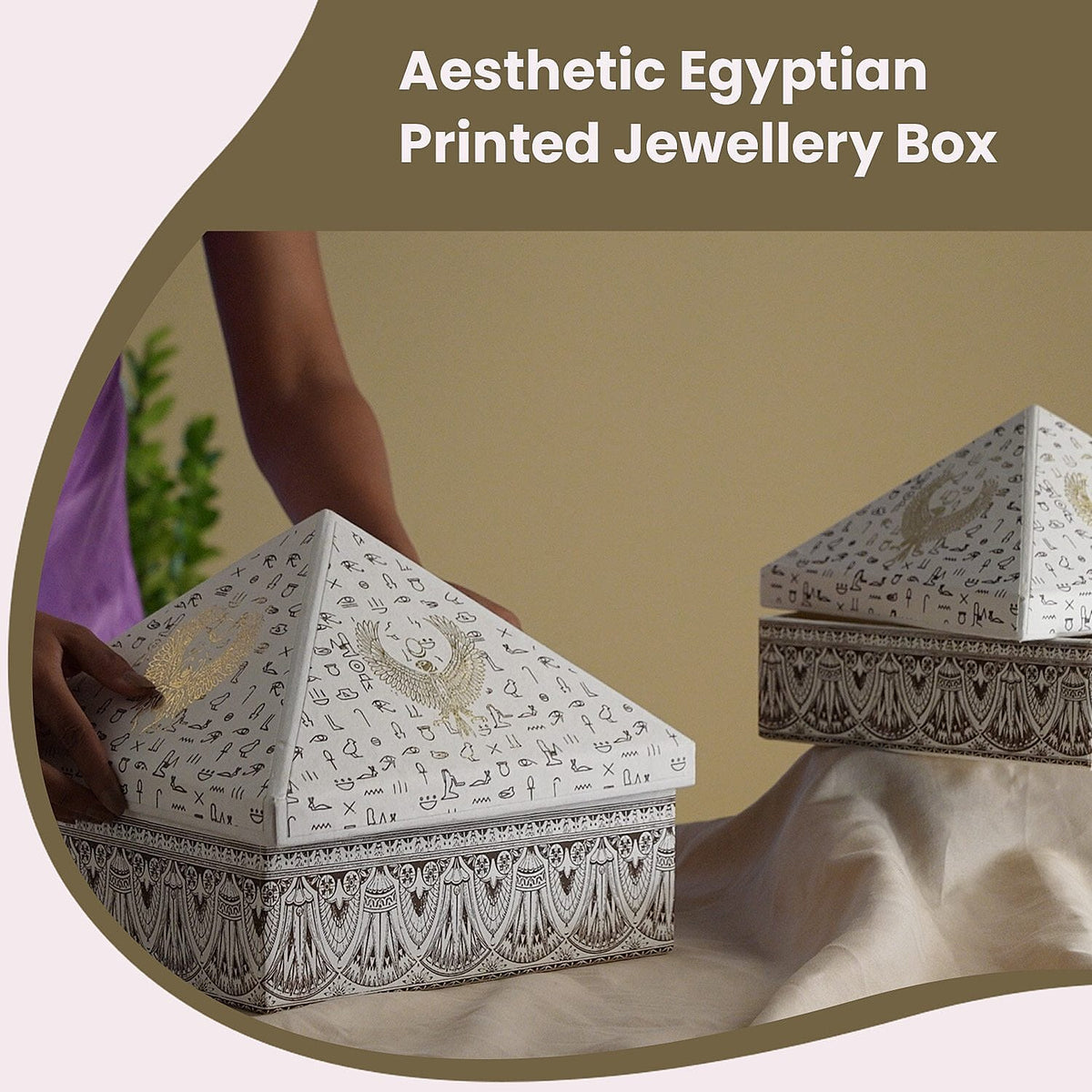 Set of 2 Handmade Paper and Handblock Printed Pyramid Shape Boxes - Egyptian Symbols 7192466 3