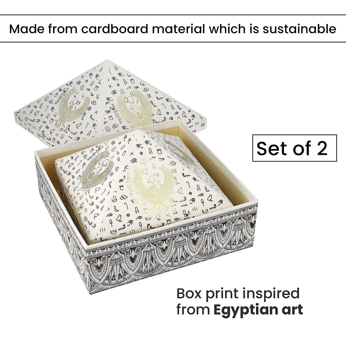 Set of 2 Handmade Paper and Handblock Printed Pyramid Shape Boxes - Egyptian Symbols 7192466 5