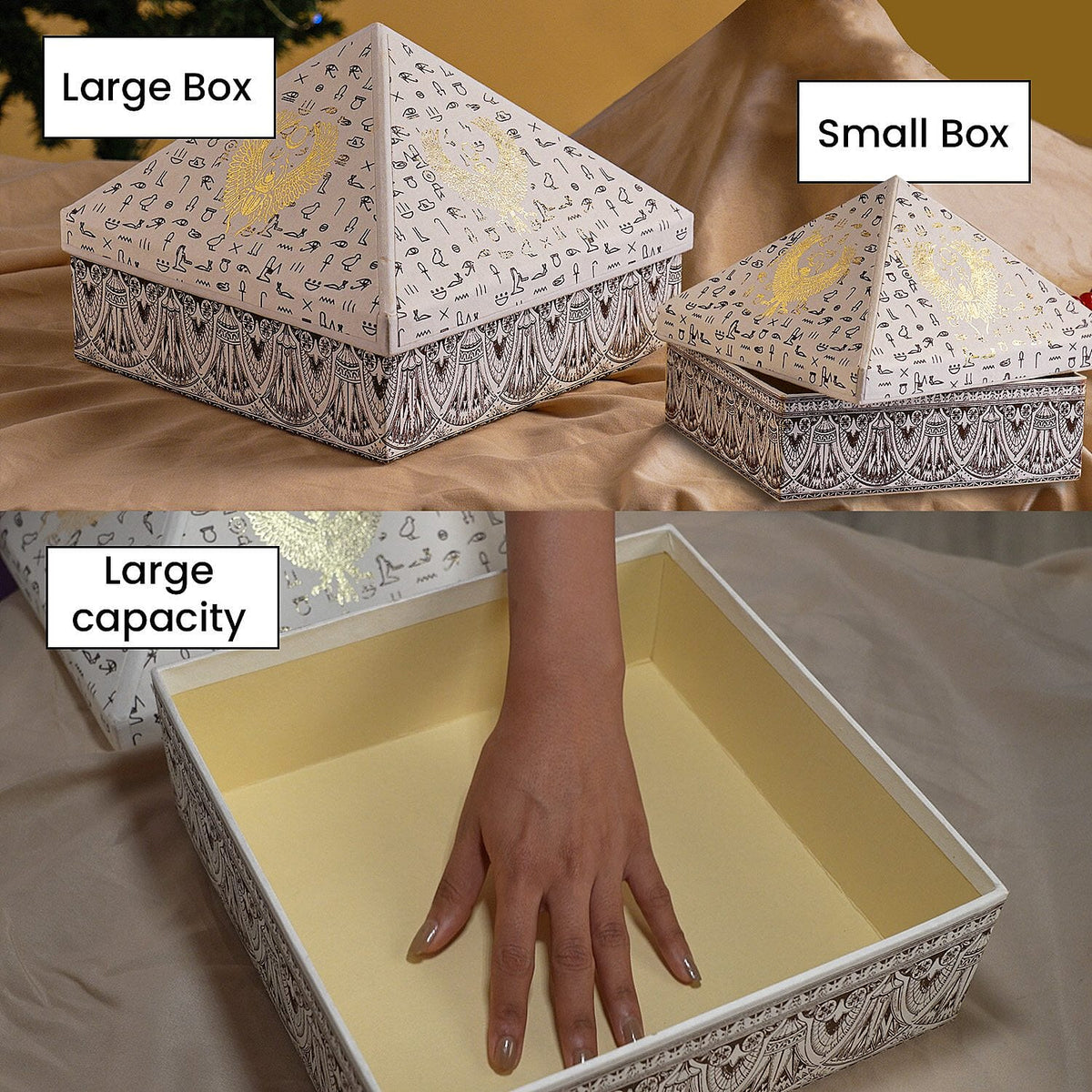 Set of 2 Handmade Paper and Handblock Printed Pyramid Shape Boxes - Egyptian Symbols 7192466 6