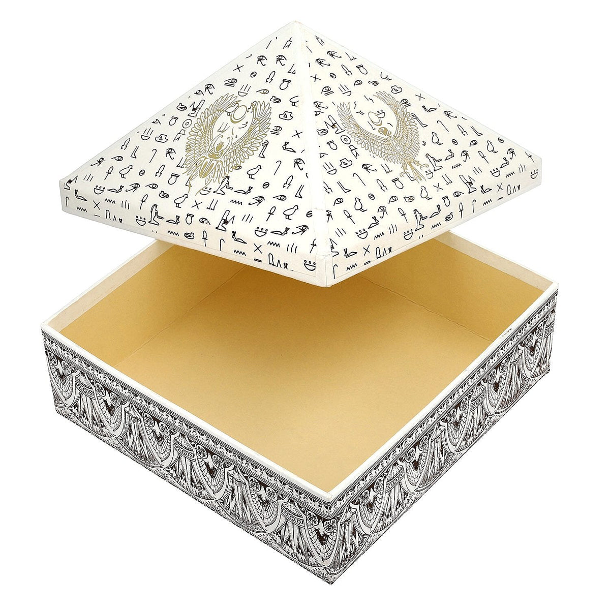 Set of 2 Handmade Paper and Handblock Printed Pyramid Shape Boxes - Egyptian Symbols 7192466 7