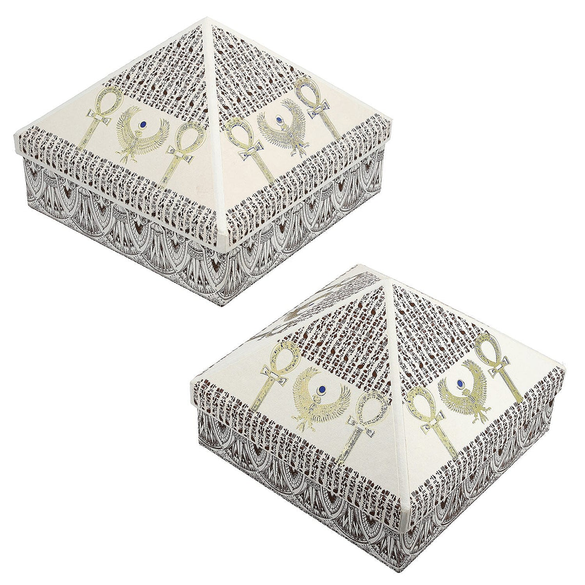 Set of 2 Handmade Paper and Handblock Printed Pyramid Shape Boxes - Egyptian Ankh 7192467 0