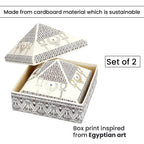Set of 2 Handmade Paper and Handblock Printed Pyramid Shape Boxes - Egyptian Ankh