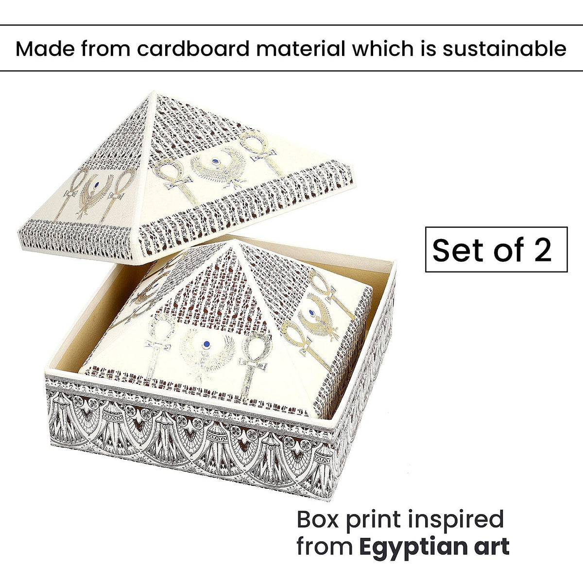 Set of 2 Handmade Paper and Handblock Printed Pyramid Shape Boxes - Egyptian Ankh 7192467 4
