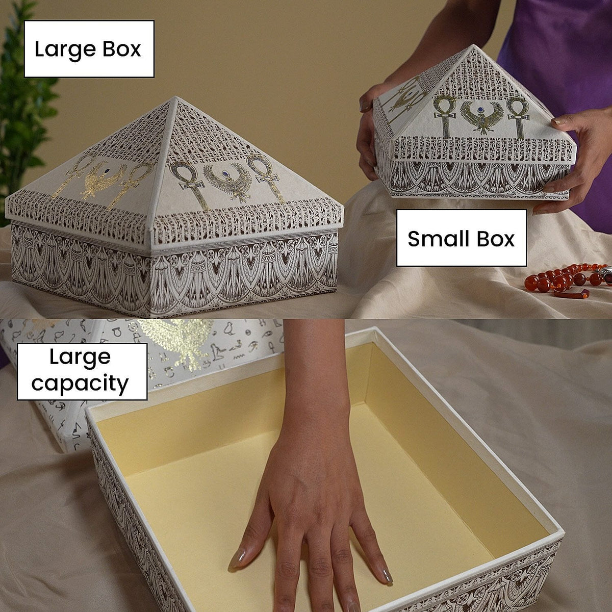 Set of 2 Handmade Paper and Handblock Printed Pyramid Shape Boxes - Egyptian Ankh 7192467 5