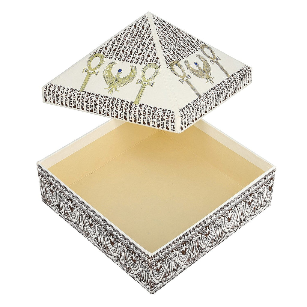 Set of 2 Handmade Paper and Handblock Printed Pyramid Shape Boxes - Egyptian Ankh