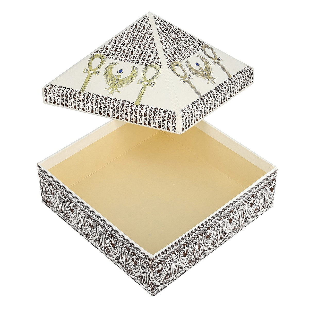 Set of 2 Handmade Paper and Handblock Printed Pyramid Shape Boxes - Egyptian Ankh 7192467 6