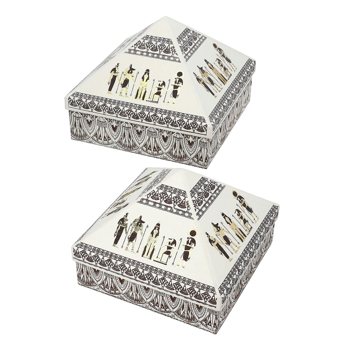 Set of 2 Handmade Paper and Handblock Printed Pyramid Shape Boxes - Egyptian Gods 7192468 0