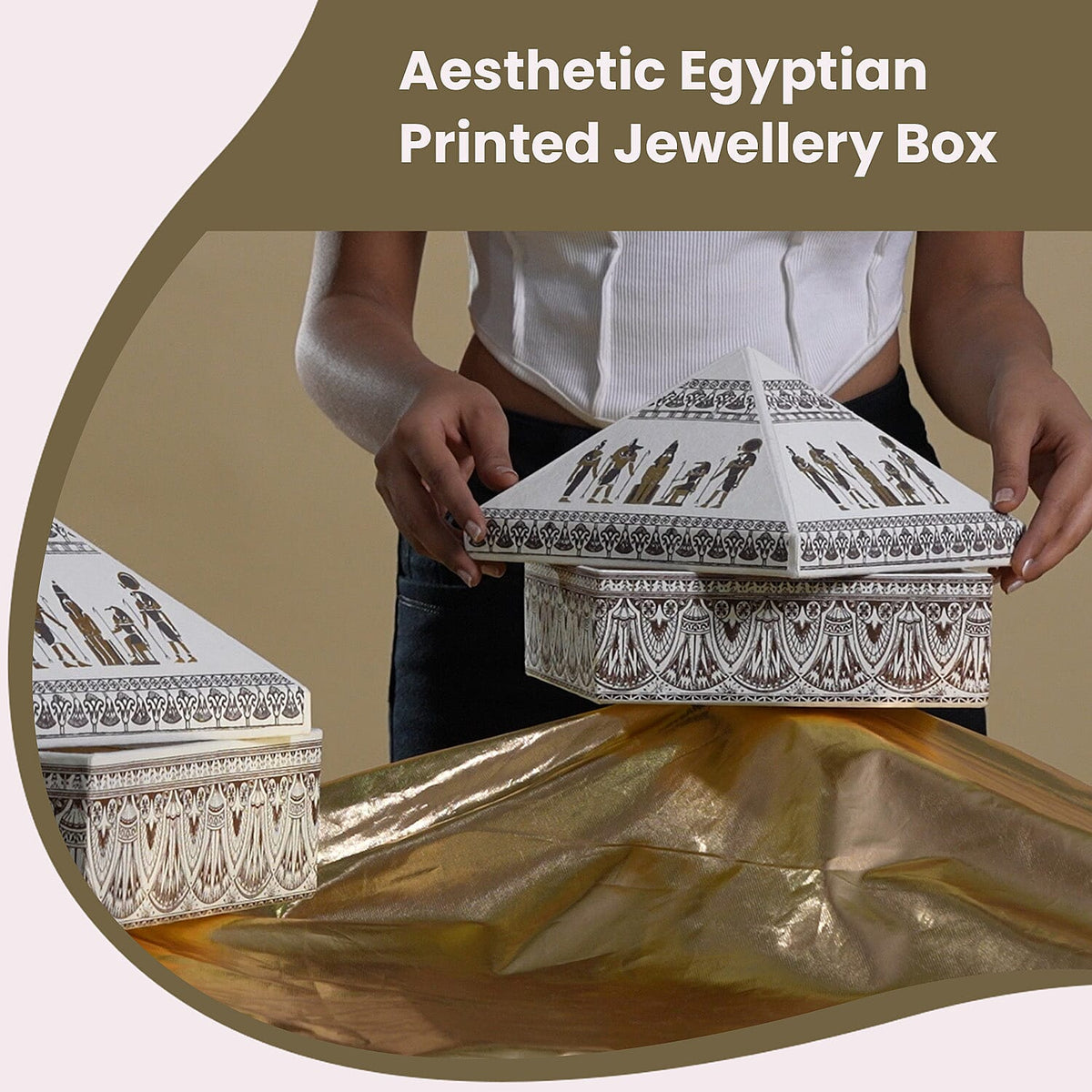 Set of 2 Handmade Paper and Handblock Printed Pyramid Shape Boxes - Egyptian Gods 7192468 2