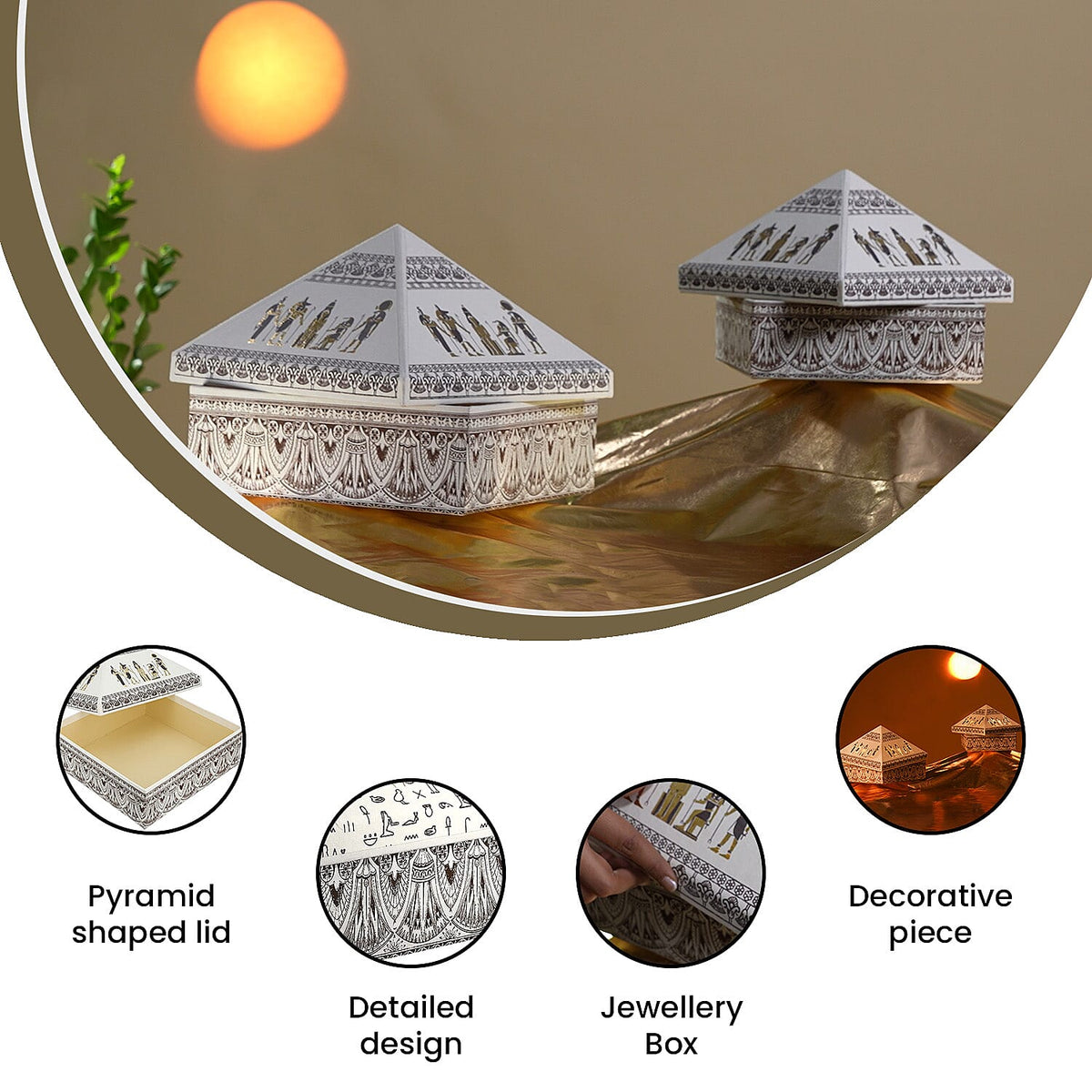 Set of 2 Handmade Paper and Handblock Printed Pyramid Shape Boxes - Egyptian Gods 7192468 3